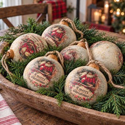 6 inch Old World Merry Christmas Santa Ball Ornament