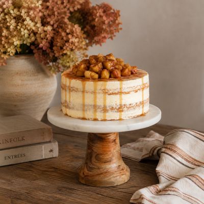 Acacia Wood and Marble Cake Stand