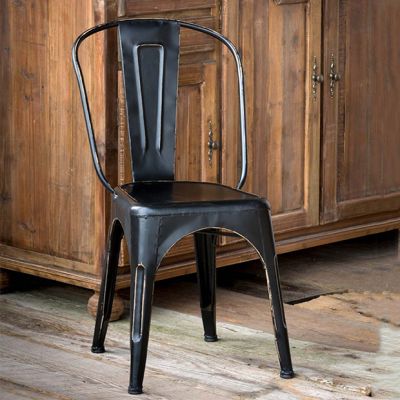Distressed Black Metal Bistro Chair