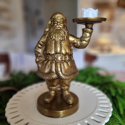 Antique Gold Santa Claus Candle Holder