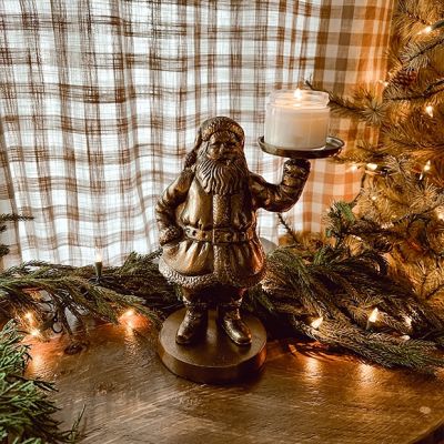Antique Gold Santa Claus Candle Holder