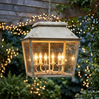 Antique Ivory 6 Bulb Lantern Pendant Light