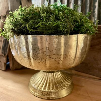 Antiqued Gold Tone Decorative Compote Bowl