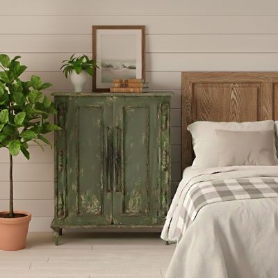Antiqued Painted Green Storage Cabinet