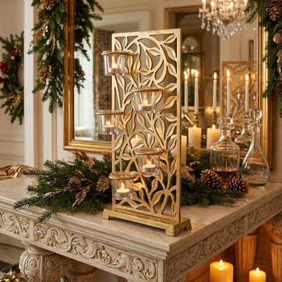 Antiqued Vine Screen 5 Votive Candle Holder