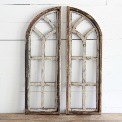 Arched Wooden Window Frame, Set of 2