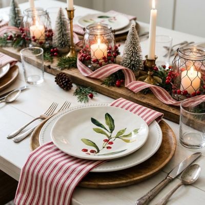 Assorted Holly Berry Ceramic Dessert Plate Set of 4