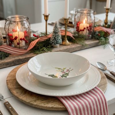 Assorted Holly Berry Ceramic Dinner Bowl Set of 4