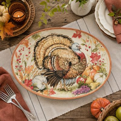 Autumn Harvest Turkey Oval Serving Platter