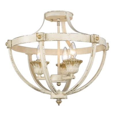 Rustic Cottage Antique Ivory Semi Flush Ceiling Light