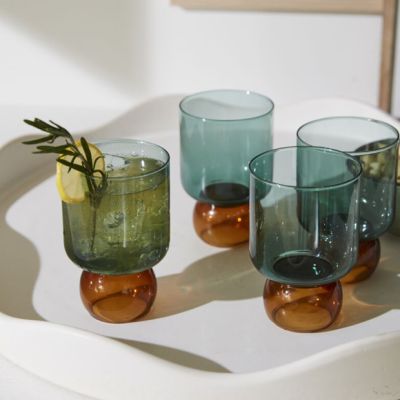 Ball Foot Turquoise Drinking Glass Set of 4