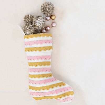 Beaded Appliqued Wool Felt Stocking