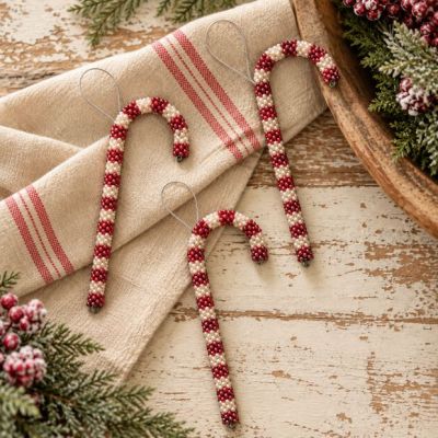 Beaded Candy Cane Ornament Set of 3