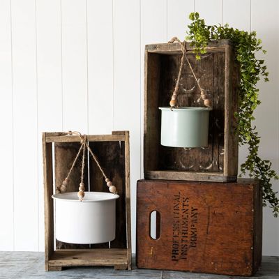 Beaded Rope Hanging Metal Planters Set of 2