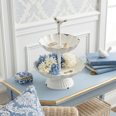 Bird Topped Two Tier Scalloped Tray