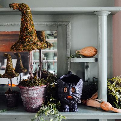 Black Cat Paper Mache Basket