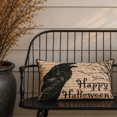 Black Crow Happy Halloween Accent Pillow