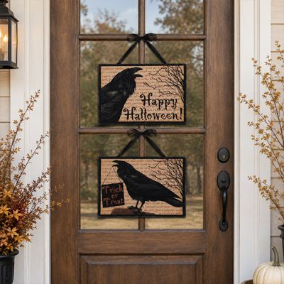 Black Crow Happy Halloween Hanging Sign