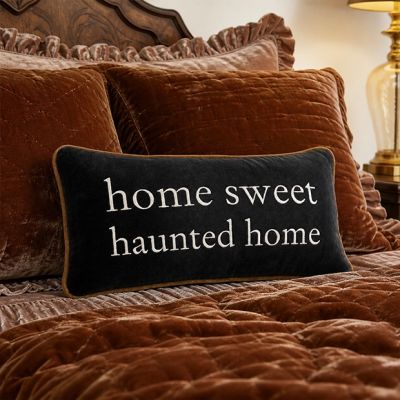 Black Velvet Home Sweet Haunted Home Lumbar Pillow