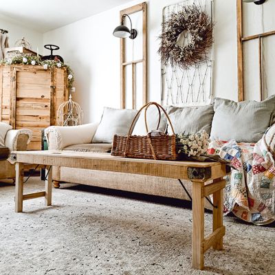 Bleached Wood Folding Bench
