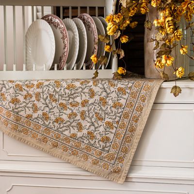 Flowing Floral Block Print Tablecloth