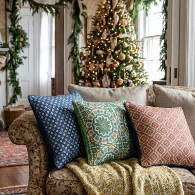 Block Print Pattern Accent Pillow Set of 3