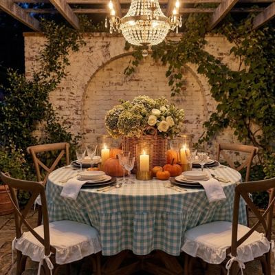 Blue Gingham Ruffled Tablecloth