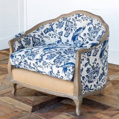 Bluebird Toile Farmhouse Lounge Chair