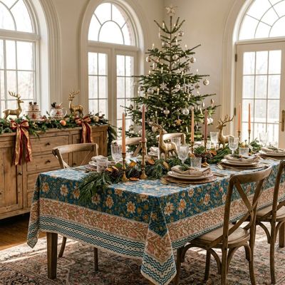 Botanical Pattern Block Print Tablecloth