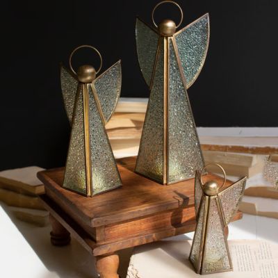 Brass and Glass Christmas Angel Figurines Set of 3