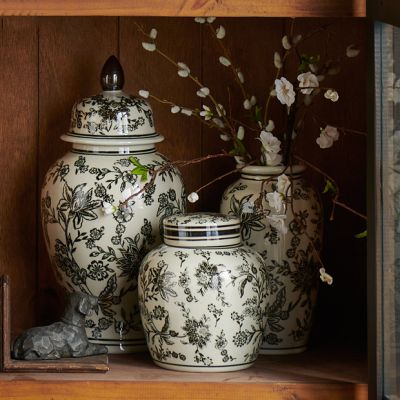 Black Floral Ceramic Vessel Collection