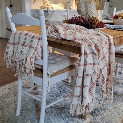 Burnt Orange Plaid Fringed Throw Blanket