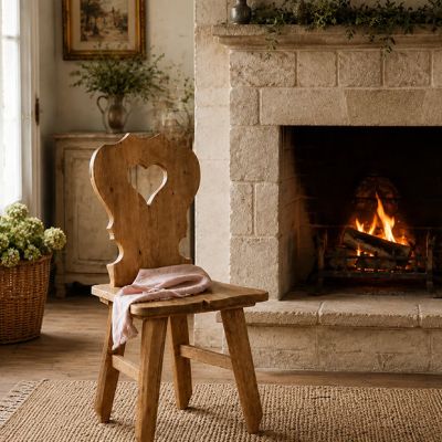 Carved Heart Back Natural Pine Accent Chair