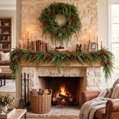 Cedar Pine and Berry Decorative Garland