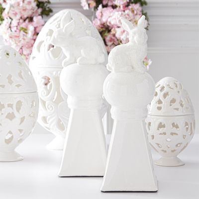 Ceramic Rabbit On Ball Pedestal 16 Inch