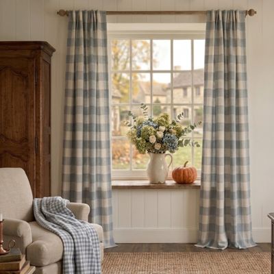 Chambray Buffalo Check Room Darkening Curtain Panel Set of 2 52x95