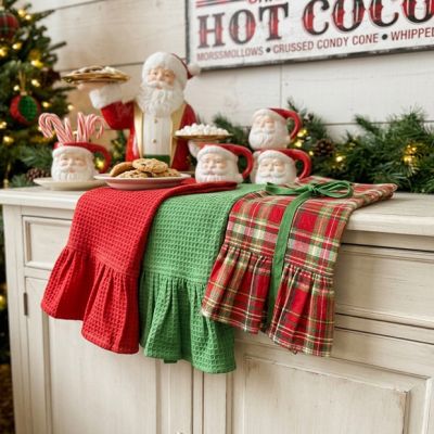 Christmas Cottage Ruffled Tea Towel Set of 3