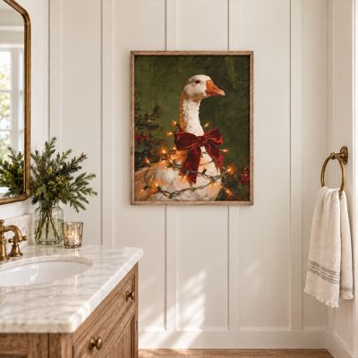 Christmas Goose With Velvet Bow Wall Art