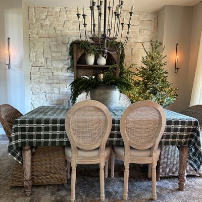Christmas Green Plaid and Trees Tablecloth