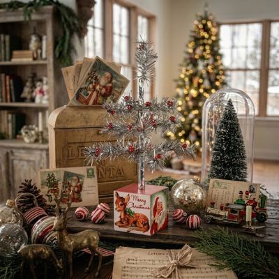 Christmas Greetings Retro Tinsel Tree