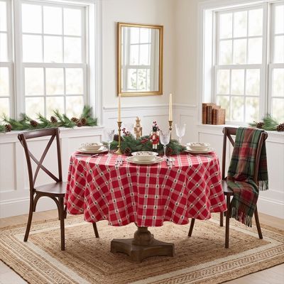 Christmas Red Plaid and Trees Tablecloth