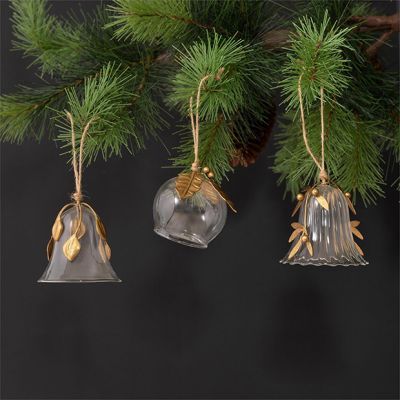 Classic Christmas Clear Glass Ornaments Set of 3