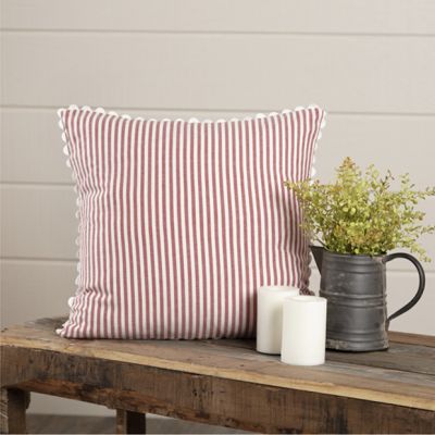 Classic Farmhouse Ticking Red Stripe Accent Pillow Cover Set of 2