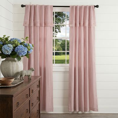 Classic Farmhouse Ticking Red Stripe Curtain Panel Set of 2