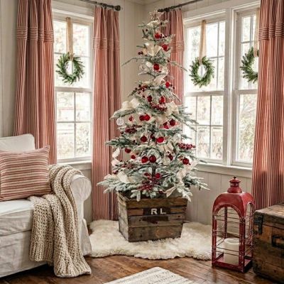 Classic Farmhouse Ticking Red Stripe Curtain Panel Set of 2
