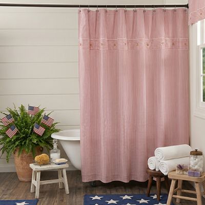 Classic Farmhouse Ticking Red Stripe Shower Curtain
