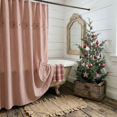Classic Farmhouse Ticking Red Stripe Shower Curtain