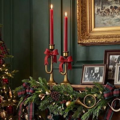 Classic Holiday Bugle Candle Holder Set of 2