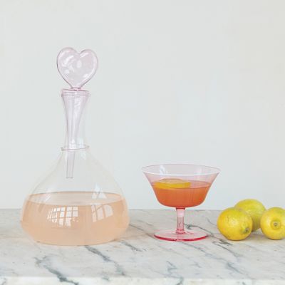 Clear Glass Decanter With Pink Heart Stopper