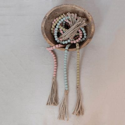Colored Wood Bead Garland With Tassels Set of 3